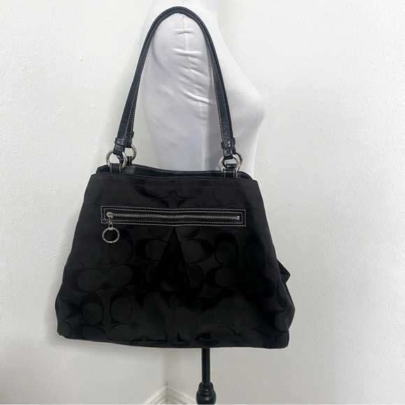Coach Gabby Signature Authentic Black Canvas Monogram Tote Shoulder Bag Large - Picture 4 of 12